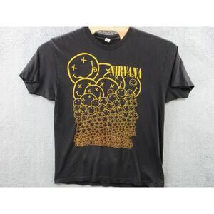 Nirvana Many Smiles Smiley Face Rock Black Tultex T Shirt Tee Size XL